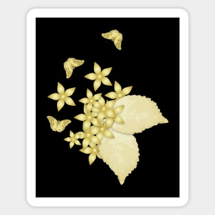 Elegant gold butterflies and gold flowers Sticker